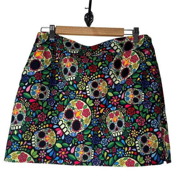 Loudmouth Pants - LoudMouth Classic Skort - Mosaic Skulls Size 12 Casual Dia de Muerte Mexican